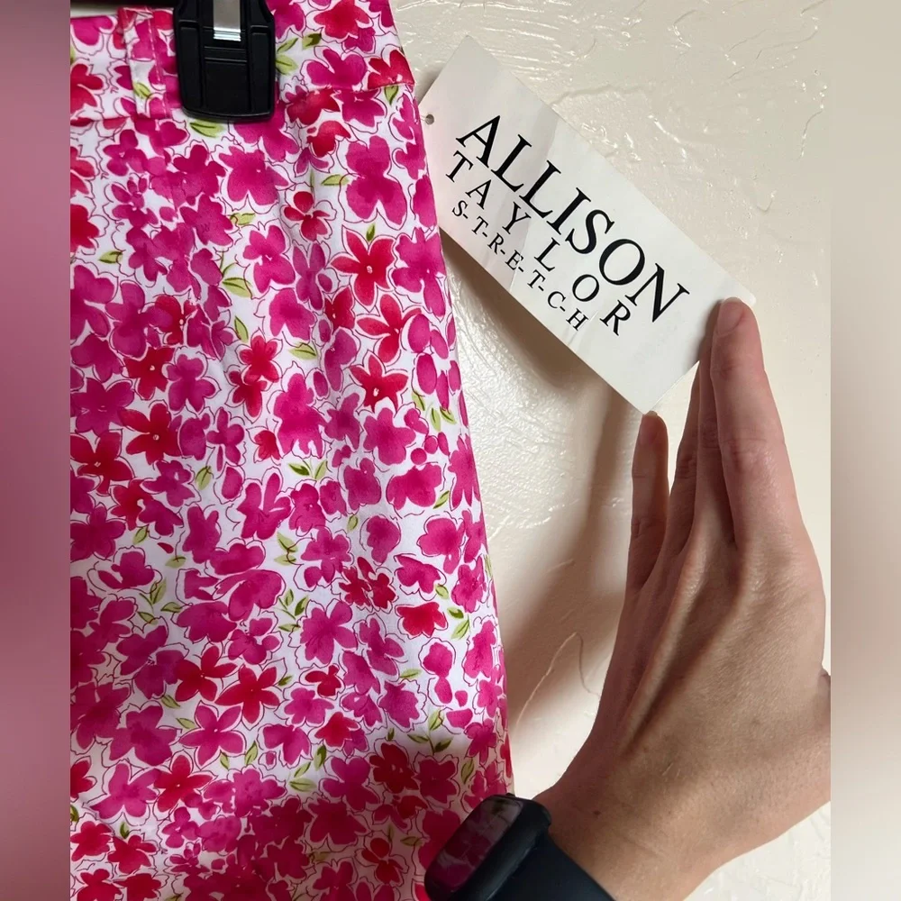 Allison Taylor Skirt‎ Size 8 Pink Red Floral Pull On Unlined Pencil Stretch